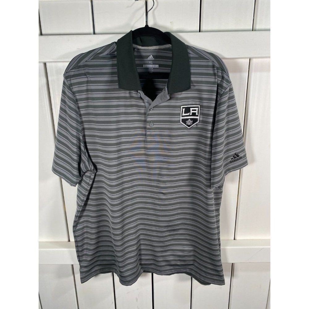 New Adidas Men's Los Angeles Kings Polo Gray Striped X-Large